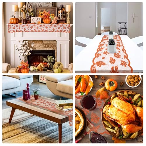 Thanksgiving Style A Lace Fall Table Runner 72 Inch for Dining & Decor - Autumn Leaf Design