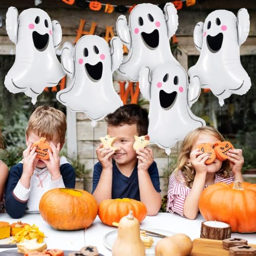 3 Pcs Halloween Ghost Balloons - White Foil Large Mylar Party Decor