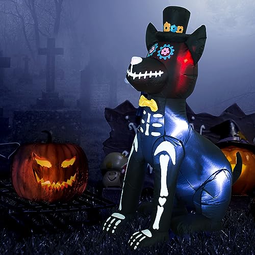 4Ft Halloween Inflatable Dog Skeleton - Spooky Yard Decor with Lights & Stakes