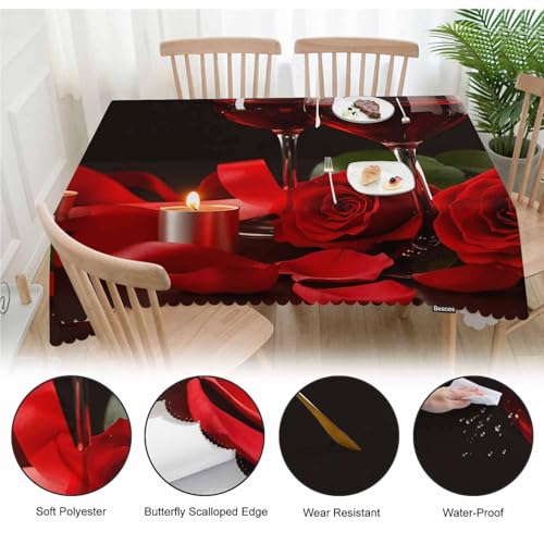 Rectangular Wine Table Cloth 70 x 52 Inches Red Rose Wipeable Table Cover for Indoor Outdoor Dining & Events