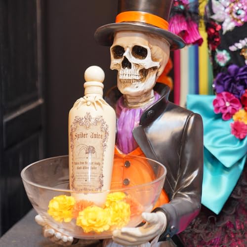 Halloween Witch Potion Bottle Decor - White Spider Resin Bottle with Web Design, 10 Inch
