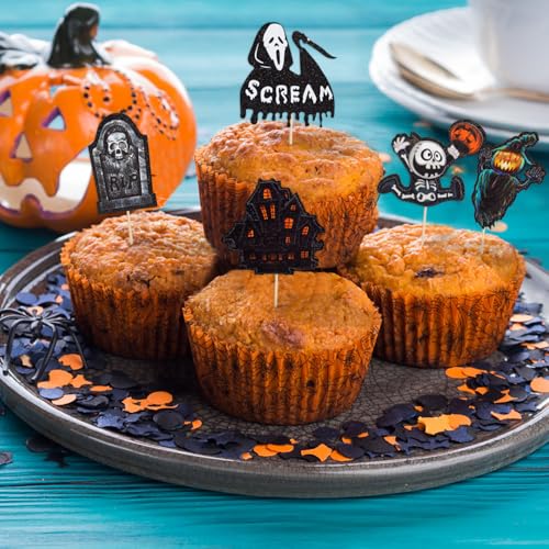 Halloween Cupcake Toppers 21-Pack Castle Tombstone Ghost Cake Decorations