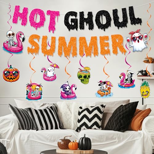 Hot Ghoul Summer Decorations Banner Set with Hanging Swirls - Party Decor