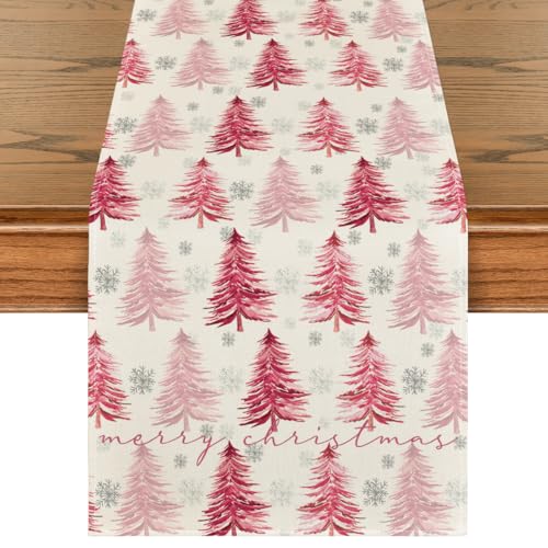 Artoid Mode Christmas Tree Table Runner 13 x 72 Inch Pink Holiday Decor