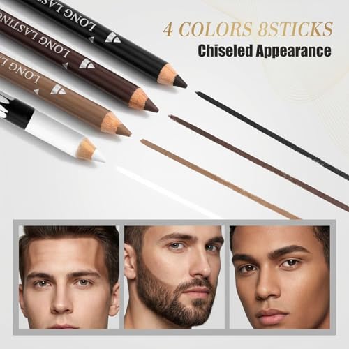 8Pcs Barber Pencil Set with Lid for Hairline & Beard Shaping - Natural Colors