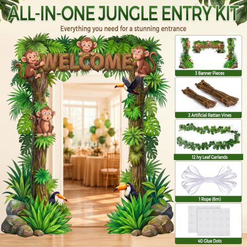 Jungle Safari Party Decoration Kit with Banners Vines and Garlands for Rainforest Theme