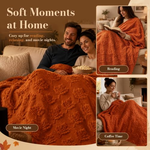Halloween Fall Maple Leaf Blanket - Autumn Throw with 3D Maple Pattern - Cozy Decor for Couch Bed, 50x60 Inches - Variation: Halloween Fall Maple Leaf Blanket