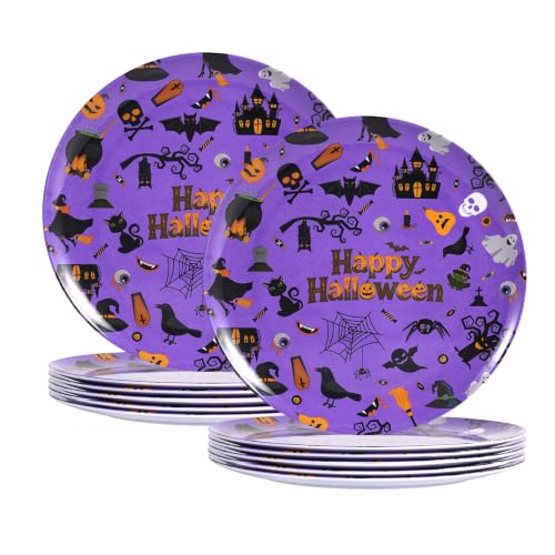 Halloween Melamine Dinner Plates Set - Purple, 10-Inch, 12PCS | Kids & Party Tableware