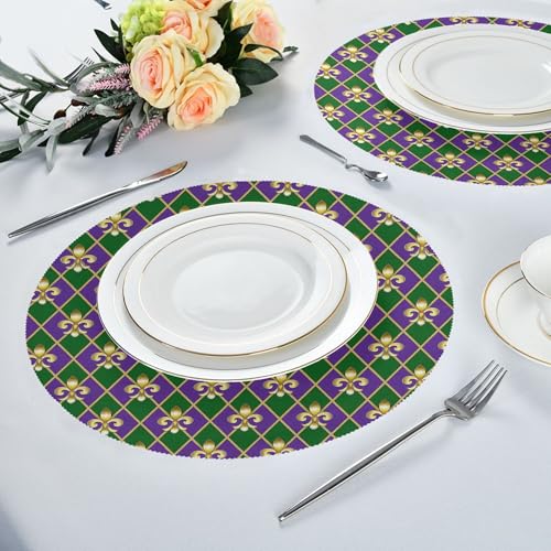 Mardi Gras Placemats Set of 6 - Gold, Green, Purple Fleur de Lis Table Mats 12x18"