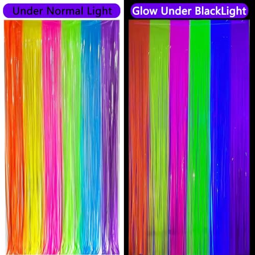 Glow in The Dark Neon Rainbow Foil Fringe Curtain - Party Backdrop & Decor