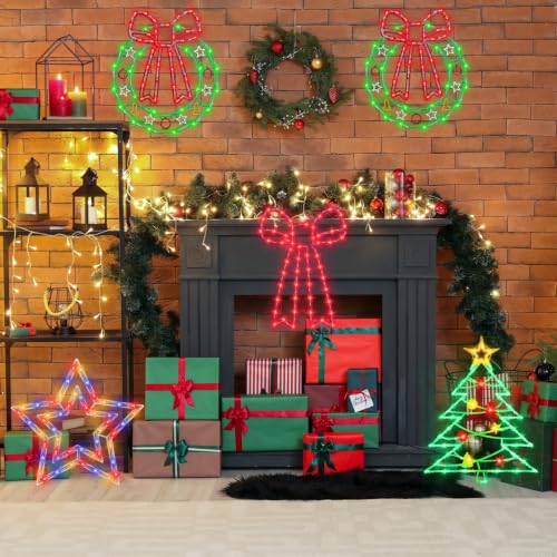 16-Inch Christmas Window Silhouette Lights - Wreath & Bow & Star & Christmas Tree Variations