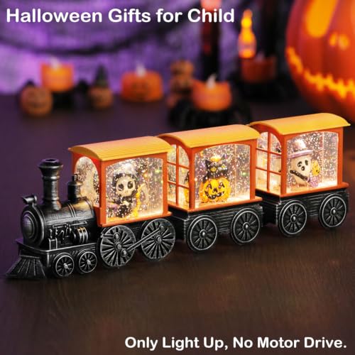 Halloween Snow Globe Lantern with Skeleton, Train Scene, Timer, Indoor Decor - Halloween Train Variation