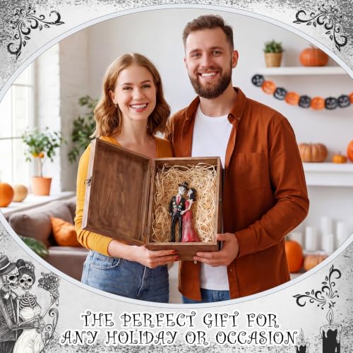 Day of the Dead Skeleton Couple Figurines - Red Dress, Gothic Halloween Decor