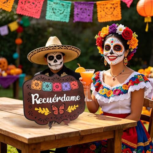 Day of the Dead Skeleton Wooden Table Centerpiece Sign - Dancing Skeleton Variation