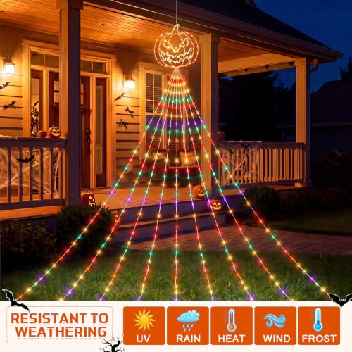 Gerrii 14FT Halloween Pumpkin Waterfall String Lights - USB Outdoor Decor