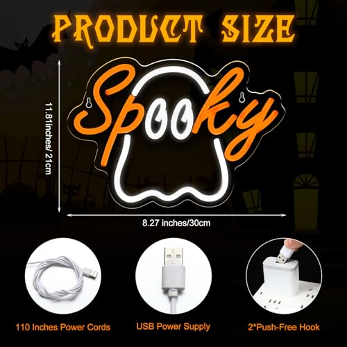 Halloween Neon Sign LED Ghost Wall Decor Spooky Light USB Powered