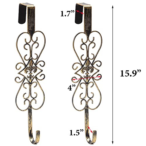 Antique Gold 15-Inch Overdoor Wreath Hanger 2 Pack - Metal Holiday & Home Decor