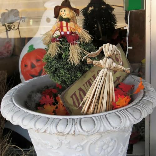 Mini Straw Scarecrow for Garden - 7.1 Inch Fall Halloween Decor Doll, Indoor Outdoor, 1 Pack