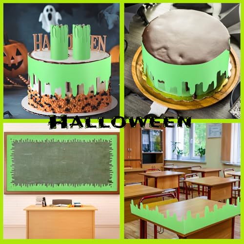 Neon Ghost Cake Border Decor - Green Dripping Halloween Party Wrap - 2 Rolls