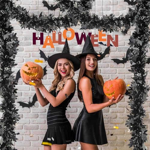 33FT Black Maple Leaf Tinsel Garland for Halloween & Fall Decorations