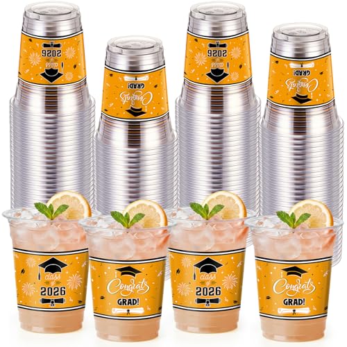 Orange Graduation Cups 12 oz 50 Pack Class of 2026 Party Supplies