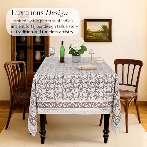 Rustic Brown Cotton Square Tablecloth 60x60 Inches Indian Block Print