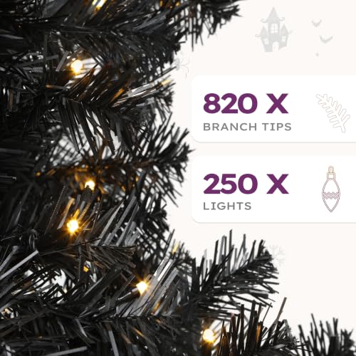 Prelit Black Christmas Tree 6ft with Remote Control - Halloween & Holiday Decor