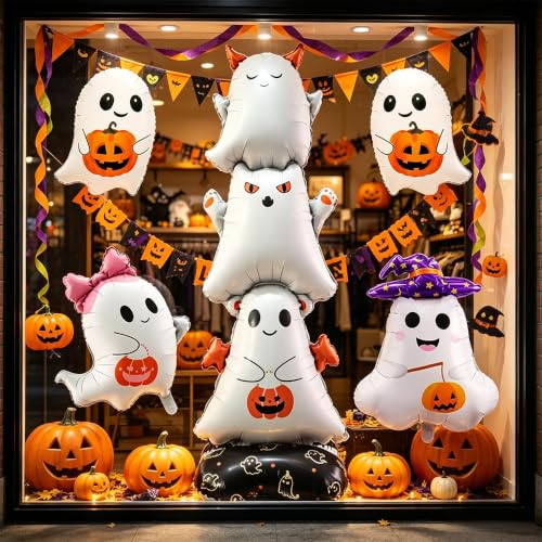 Halloween Ghost Foil Balloons Set - White Spooky Party Decorations