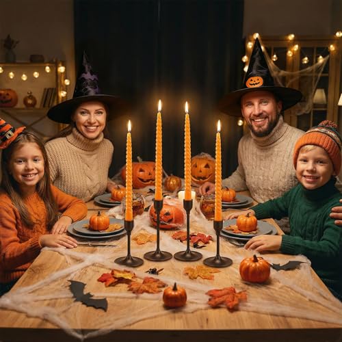Orange Spiral Taper Candles - 10 Inch Unscented Dripless Twisted Candlesticks for Fall Halloween & Holiday Decor - 6 Pack