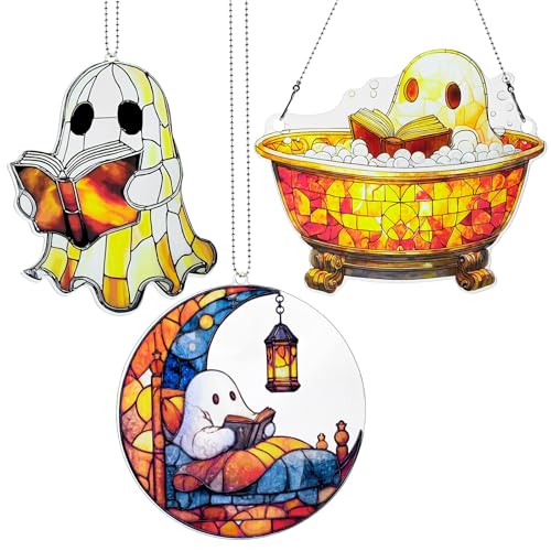 Ghost Reading Acrylic Suncatcher Ornament Window Hanging Wall Decor - 3 Pieces