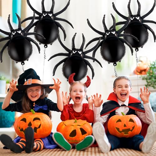Halloween Spider Balloons Set - 12 Black Foil Party Decorations, 17 & 33 Inch Spiders