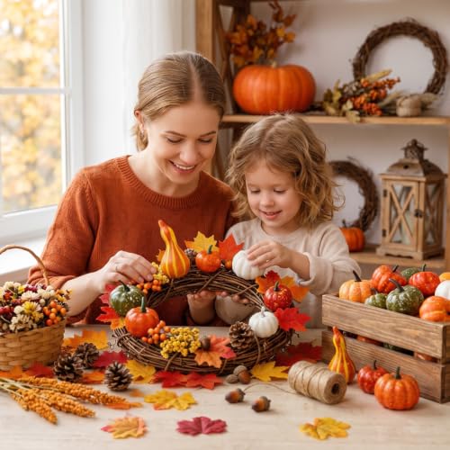 Thanksgiving Pumpkin Decor Set - 86pcs Fall Harvest Maple Acorns & Leaves