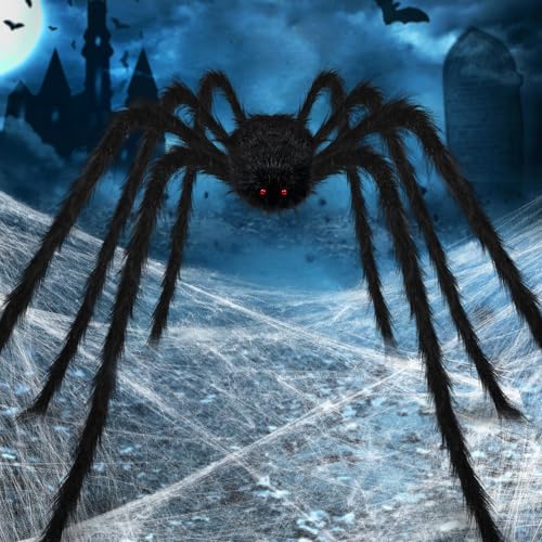 15FT Giant Halloween Spider Decor - Large Outdoor Haunted House Prop, Adjustable Legs, Black