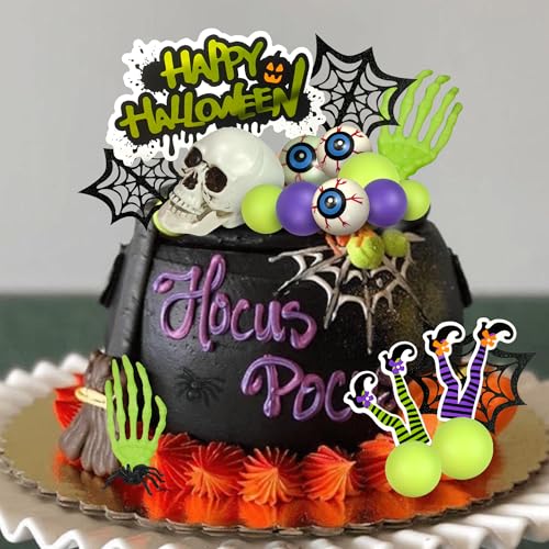 Halloween Cake Topper Skull Spider Webs Eyeballs Foam Balls Decorations