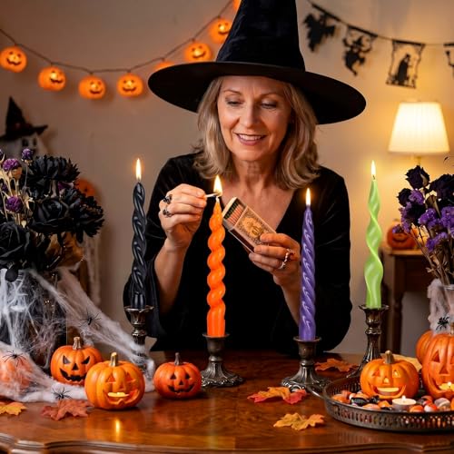 Twisted Taper Candles - Halloween Purple, 4 Pack, 7.87 Inch, Unscented & Clean Burning