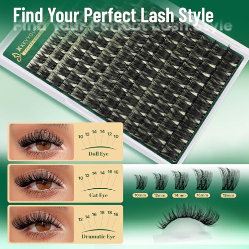 KEYYOU Thick Volume Lash Clusters Kit PC03-D-10-18MIX for Natural & Glam Looks