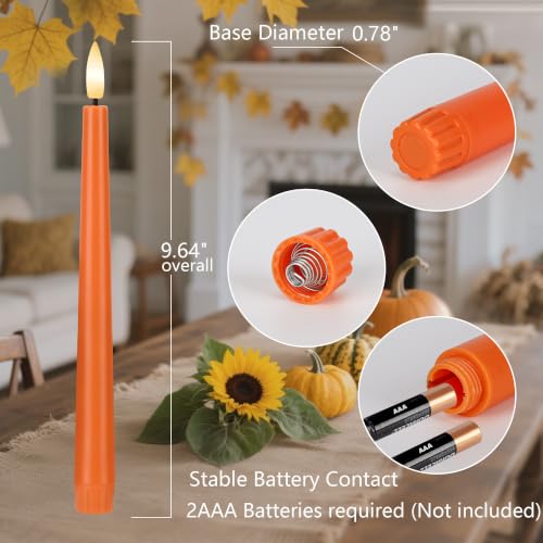 Orange Flameless Taper Candles with Remote Control - Fall Home Decor