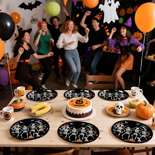 Halloween Skeleton Party Plates 12x10 Inches Disposable Gothic Dinnerware Set