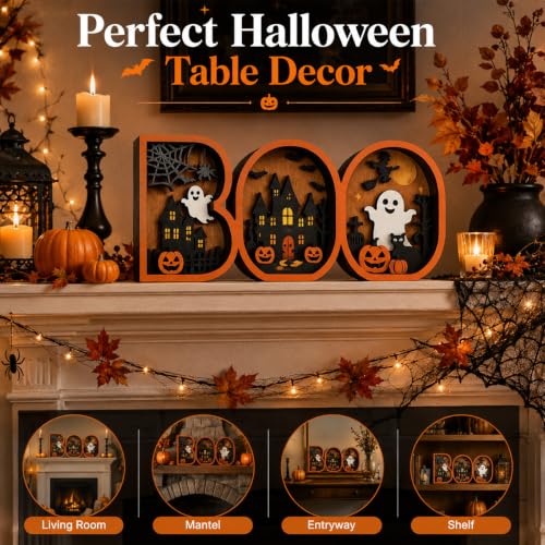 Halloween BOO Sign - 3D Wooden Spooky Decor for Tabletop & Shelf - BOO Decor Variation