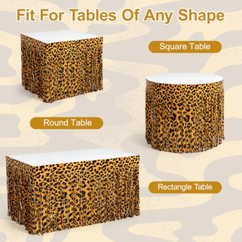 Foil Fringe Table Skirt Set - Leopard Print Party Decorations 4 Pack