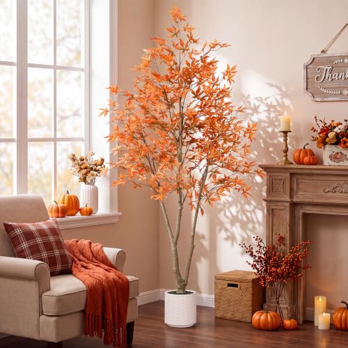 7FT Artificial Maple Tree with Pot - Fall Orange Autumn Decor for Indoor & Outdoor