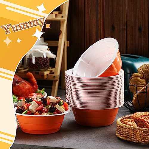Disposable Plastic Salad & Dessert Bowls - 23 oz Orange, Pack of 50