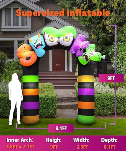 9FT Giant Halloween Inflatable Archway Outdoor Decor Spooky Lighted Yard Decoration