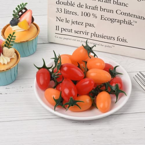 Fake Cherry Tomatoes Set - 20 Lifelike Red and Yellow Artificial Fruit Decor for Kitchen & Party