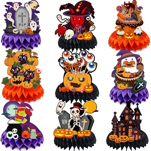 Halloween Decor 9 Pack Pumpkin Witch Honeycomb Table Centerpieces - Halloween
