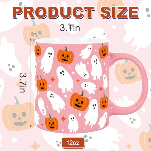 Pink Halloween Mug Ghost Pumpkin Ceramic Coffee Cup 12oz - Ghost & Pumpkin Design