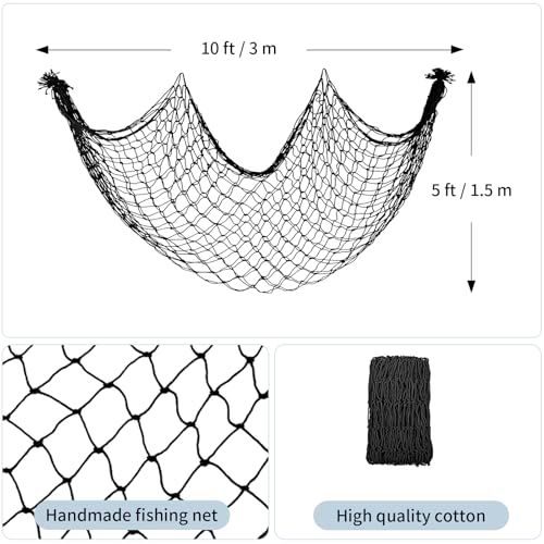 Decorative Fish Net Wall Decor - 5x10 Feet Black Handmade Nautical Decor - Variation of THIS listing