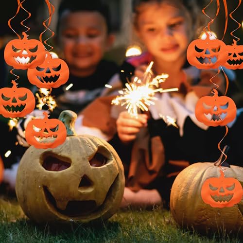 Halloween Pumpkin Hanging Decorations - Orange Swirls, Party Favors, 15pcs - Pumpkin-Orange