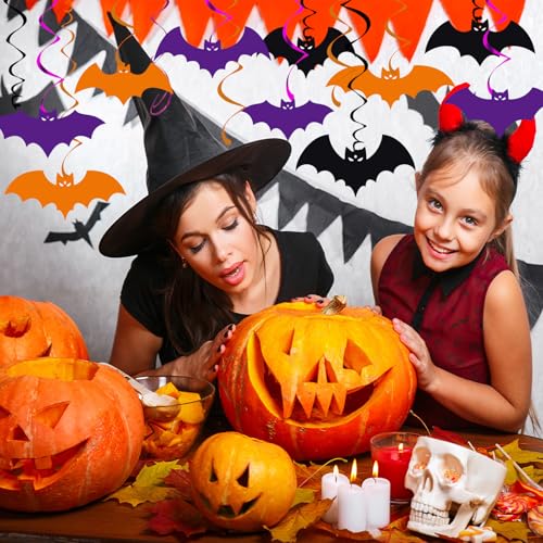 Halloween Bat Hanging Decorations Set - 46 Pc Spooky Party Streamers & Ornaments