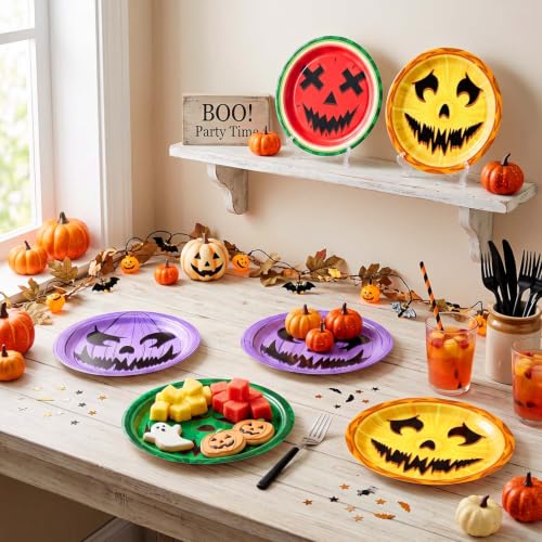 60Pcs Halloween Fruit & Pumpkin Paper Plates Party Supplies - Spooky Theme